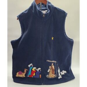Rebecca Malone Woman Size 1X Christmas‎ Vest Navy Blue Religious